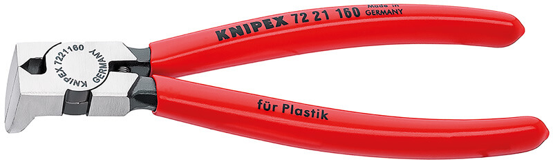 Бокорезы для пластмассы, губки под углом 85°, пружина, удлинённые режущие кромки без фасок, L-160 мм, 1-к ручки KNIPEX KN-7221160