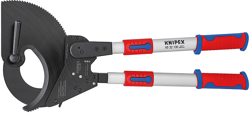 Кабелерез с трещоткой и выдвижными телескопическими рукоятками, рез: кабель ∅ 100 мм (960 кв. мм, MCM 1900), L-680 мм, черн., 2-к ручки KNIPEX KN-9532100