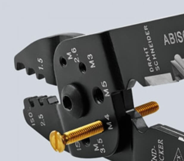 Пресс-клещи для резки и зачистки кабеля, 3 гнезда, обжим кабельных наконечников неизол. и кабельных соединителей, L-230 мм KNIPEX KN-9721215C