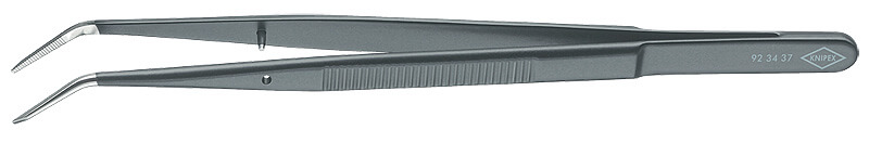 Пинцет захватный прециз. с направляющим штифтом, тонкие зазубренные губки под 45°, L-155 мм, пружинная сталь, чёрная матовая лакировка KNIPEX KN-923437