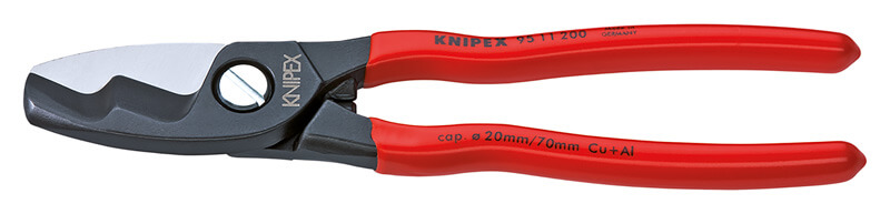 Кабелерез с двойными режущими кромками, рез: кабель ∅ 20 мм (70 кв. мм, AWG 2/0), L-200 мм, черн., 1-к ручки KNIPEX KN-9511200