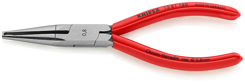 Стриппер для тонких кабелей, настроенная на диаметр кабеля прецизионная призма, без регулировки, зачистка: ∅ 0.8 мм, L-160 мм, 1-к ручки, пружина KNIPEX KN-1581160