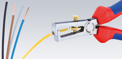 Стриппер для одно/много/тонкожил. кабеля, зачистка: ∅ 5 мм (10 кв. мм, AWG 7), пружина, L-160 мм, c регулировкой, черн., 2-к ручки KNIPEX KN-1102160