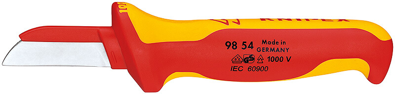 Нож для кабеля VDE, пластиковый обух на лезвии для предупреждения КЗ, L-190 мм, диэлектр., 2-компонентная рукоятка KNIPEX KN-9854