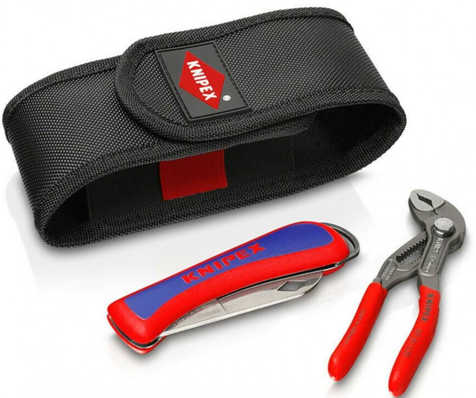 Набор: клещи переставные KNIPEX COBRA® 125 мм в подарочной упаковке +нож электрика KN-162050 +сумка (KN-002072S6)