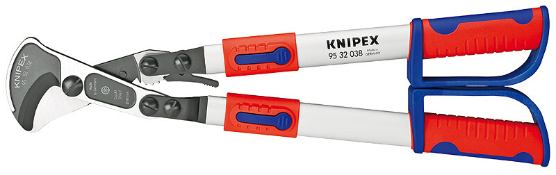 Кабелерез с трещоткой и выдвижными телескопическими рукоятками, рез: кабель ∅ 38 мм (280 кв. мм, MCM 550), L-570 мм, черн., 2-к ручки KNIPEX KN-9532038