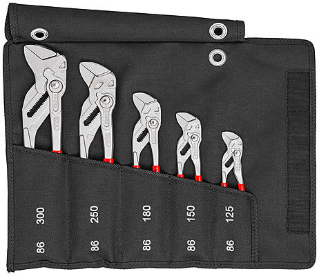 Набор переставных клещей-гаечных ключей KN-8603XXX в сумке-скрутке, 5 предметов, L-125/150/180/250/300 мм, хром, 1-к ручки KNIPEX KN-001955S4