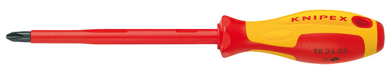 Отвертка крестовая PH2 VDE, длина лезвия 100 мм, L-212 мм, диэлектрическая, 2-компонентная рукоятка KNIPEX KN-982402