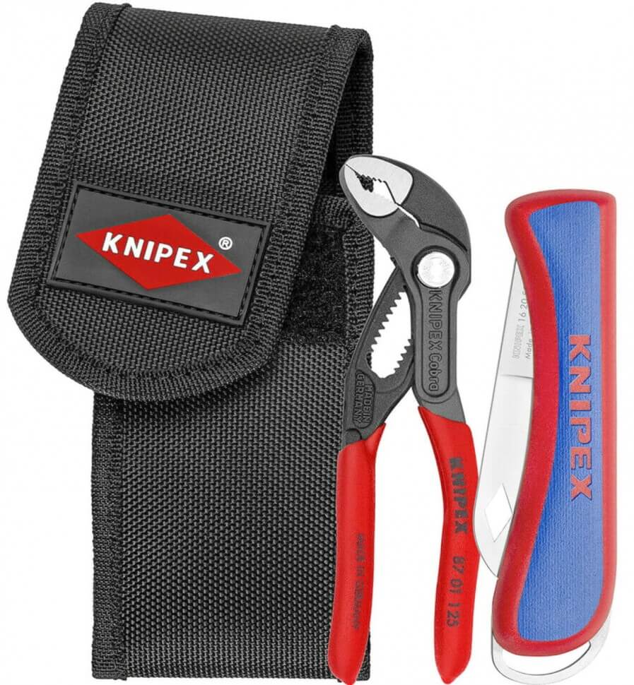 Набор: клещи переставные KNIPEX COBRA® 125 мм в подарочной упаковке +нож электрика KN-162050 +сумка (KN-002072S6)