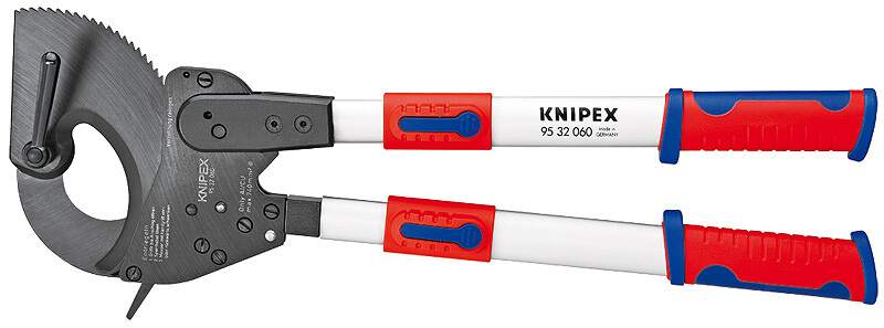 Кабелерез с трещоткой и выдвижными телескопическими рукоятками, рез: кабель ∅ 60 мм (740 кв. мм, MCM 1400), L-630 мм, черн., 2-к ручки KNIPEX KN-9532060