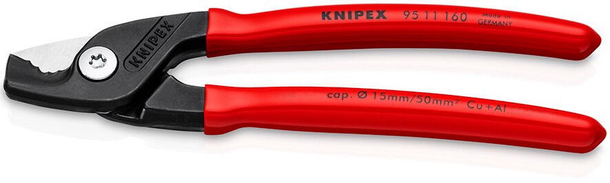 KNIPEX StepCut кабелерез, ступенчатый рез, рез: кабель ∅ 15 мм (50 кв. мм, AWG 1/0), L-160 мм, черный, обливные рукоятки KN-9511160