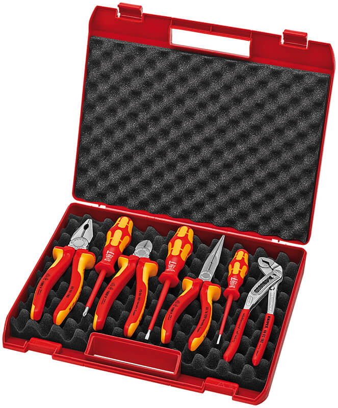 RED Electro 2 Чемодан c инструментом пластиковый VDE, 7 предметов, комплектация: KN-0306180, KN-2616200, KN-7006160, KN-8803180, WE-006100/115/152 KNIPEX KN-002115