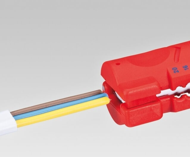 Стриппер для плоск. (до 12 мм), кругл. и водостойк. монтаж. кабелей (∅ 4 - 13 мм, NYM кабель 3x1.5- 5x2.5кв. мм), зачистка: 0.8/1.5/2.5 кв. мм, L-125 мм KNIPEX KN-1664125SB