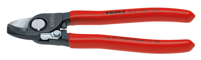 Кабелерез, пружина, рез: кабель ∅ 15 мм (50 кв. мм, AWG 1/0), L-165 мм, черн., 1-к ручки KNIPEX KN-9521165
